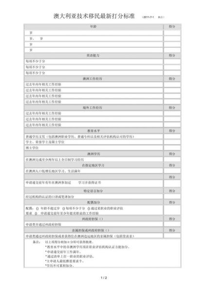 澳洲技术移民条件_澳洲技术移民打分表